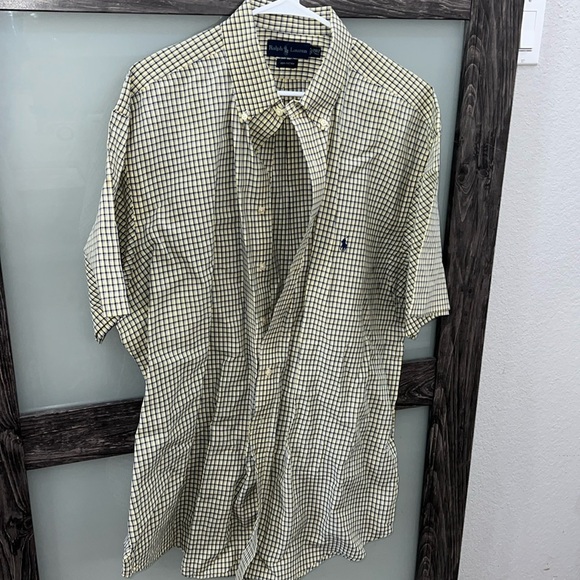 Ralph Lauren short sleeve yellow w/blue striped plaid button up‎ mens shirt 2XLT - Picture 1 of 6